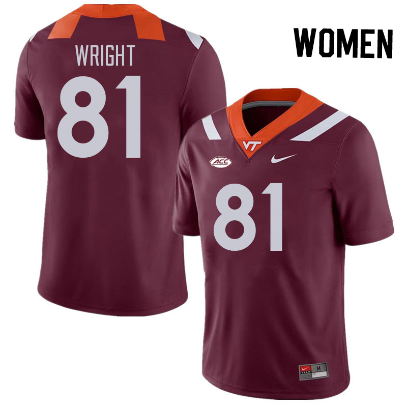 Women #81 Dallan Wright Virginia Tech Hokies College Football Jerseys Stitched Sale-Maroon - Click Image to Close
